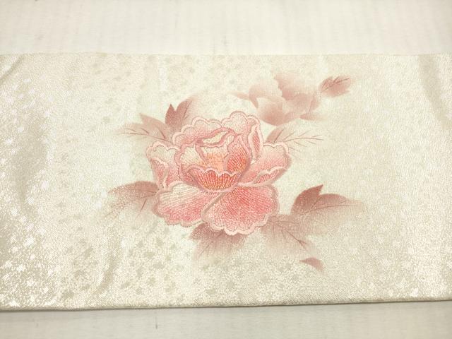 平和屋着物◎九寸名古屋帯　刺繍　牡丹　金銀糸　正絹　逸品　DABG1393xg