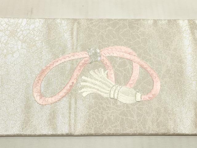 平和屋着物◎九寸名古屋帯　総刺繍　駒刺繍　束ね熨斗花文　銀糸　正絹　逸品　DABG1394xg