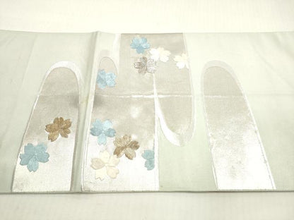 平和屋着物◎太鼓柄袋帯　駒刺繍　エ霞片輪車花文　金銀糸　正絹　逸品　DABG1418xg