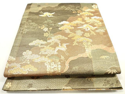 平和屋着物◎六通柄袋帯　道長飛鶴枝花文　金銀糸　三越扱い　正絹　逸品　DABG1439xg
