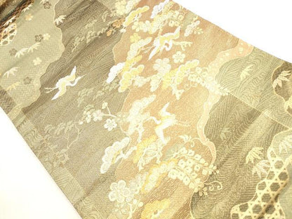 平和屋着物◎六通柄袋帯　道長飛鶴枝花文　金銀糸　三越扱い　正絹　逸品　DABG1439xg