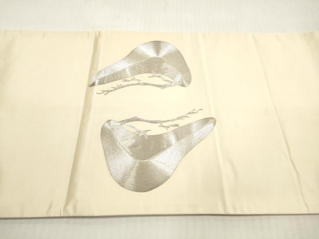 平和屋着物◎西陣　太鼓柄袋帯　総刺繍　駒刺繍　立波梅文　銀糸　正絹　逸品　DABG1441xg