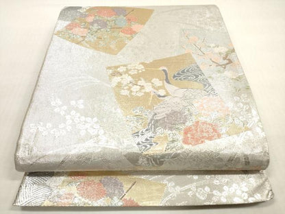 平和屋着物◎九百本佐賀錦　六通柄袋帯　色紙重ね花鳥文　金銀糸　正絹　逸品　DABG1445xg