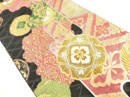 平和屋着物◎全通柄袋帯　唐織　衣かさね　正倉院花蝶文　黒地　金銀糸　正絹　逸品　DABG1490xg
