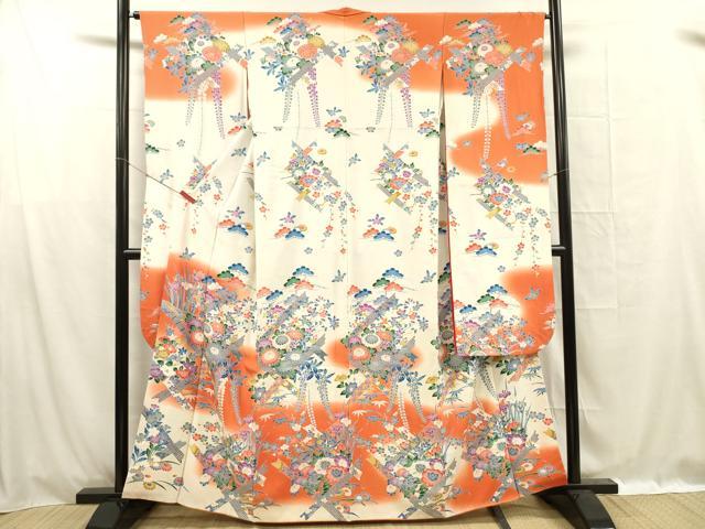 平和屋着物■豪華振袖　草花文　枝垂れ藤　暈し染め　正絹　逸品　DABG1532ya