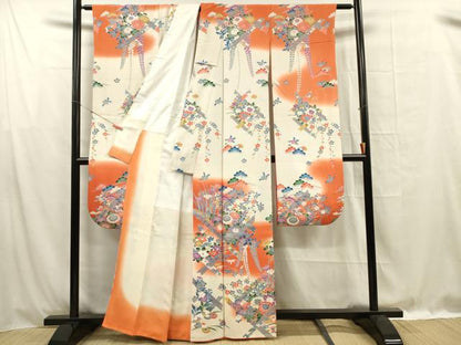 平和屋着物■豪華振袖　草花文　枝垂れ藤　暈し染め　正絹　逸品　DABG1532ya