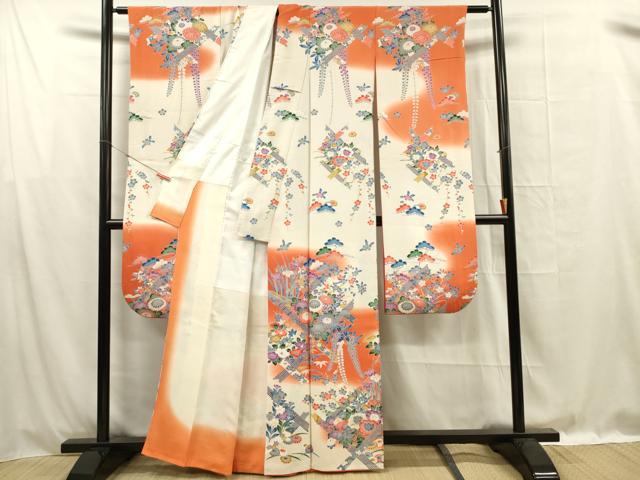 平和屋着物■豪華振袖　草花文　枝垂れ藤　暈し染め　正絹　逸品　DABG1532ya