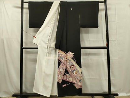 平和屋着物■豪華黒留袖　駒刺繍　檜垣花鳥文　金糸　正絹　逸品　DABG1536ya