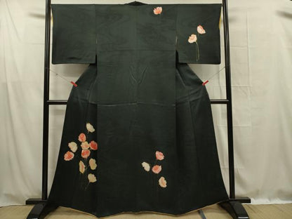 平和屋着物■訪問着　刺繍　舞花文　黒地　金彩　正絹　逸品　DABG1538ya