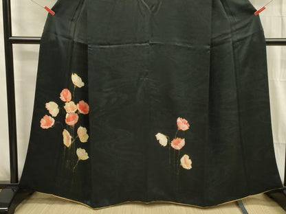 平和屋着物■訪問着　刺繍　舞花文　黒地　金彩　正絹　逸品　DABG1538ya