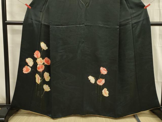 平和屋着物■訪問着　刺繍　舞花文　黒地　金彩　正絹　逸品　DABG1538ya