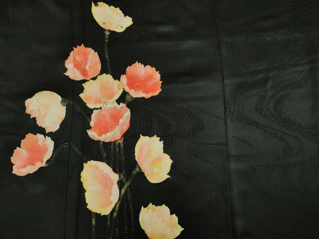 平和屋着物■訪問着　刺繍　舞花文　黒地　金彩　正絹　逸品　DABG1538ya