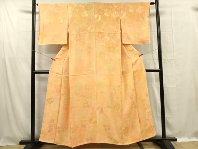 平和屋着物■上質な色無地　草花地紋　暈し染め　萱草色　正絹　逸品　未使用　DABG1540ya