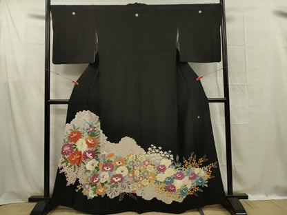 平和屋着物■豪華黒留袖　友禅　作家物　花尽くし　正絹　逸品　DABG1542ya