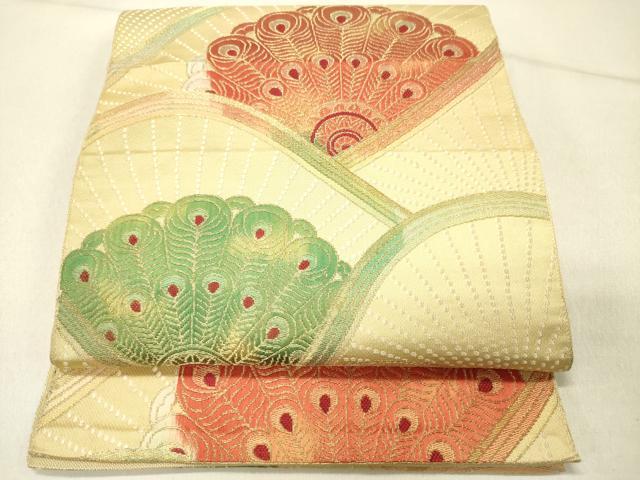 平和屋着物◎八寸名古屋帯 孔雀羽青海波 金糸 正絹 逸品 DABG1557ya