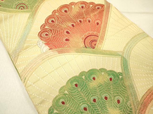 平和屋着物◎八寸名古屋帯 孔雀羽青海波 金糸 正絹 逸品 DABG1557ya