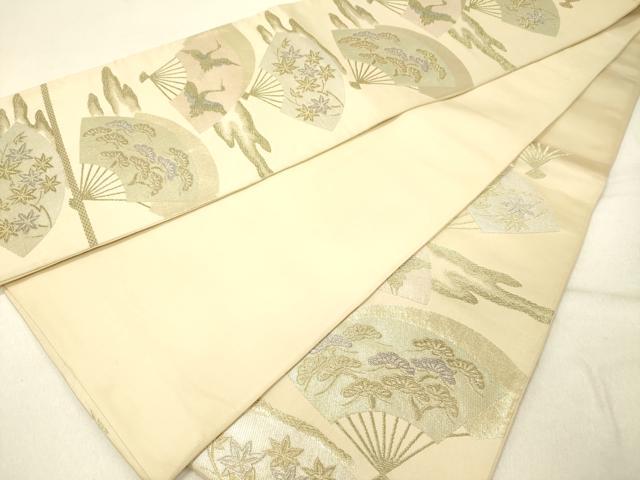 平和屋着物◎六通柄 京袋帯 扇面飛鶴花文 金銀糸 正絹 逸品 DABG1567ya