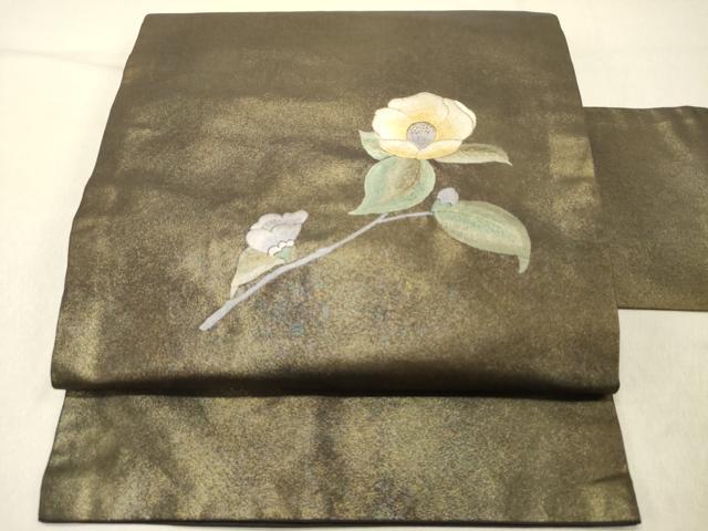 平和屋着物◎九寸名古屋帯 総刺繍 草花文 金糸 引箔 正絹 逸品 DABG1577ya
