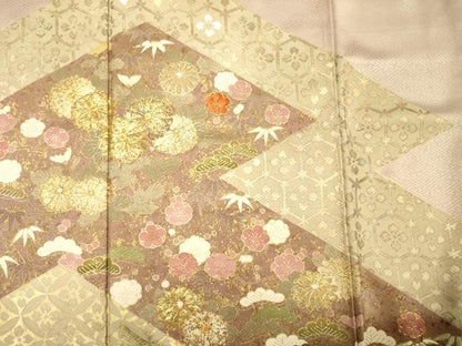 平和屋着物■豪華色留袖　駒刺繍　吉祥花松文　金彩　正絹　逸品　DABG1603ya