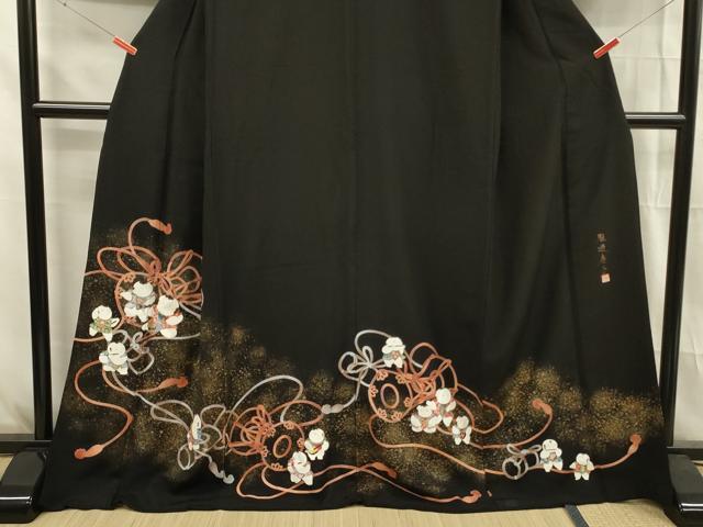 平和屋着物■豪華黒留袖　童子遊び　結び紐　金銀彩　正絹　逸品　DABG1609ya