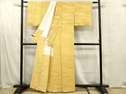 平和屋着物■上質な色無地　風景地紋　蒲公英色　正絹　逸品　DABG1610ya