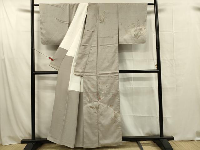 平和屋着物■訪問着 紬地 刺繍 草花文 暈し染め 正絹 逸品 DABG1612ya