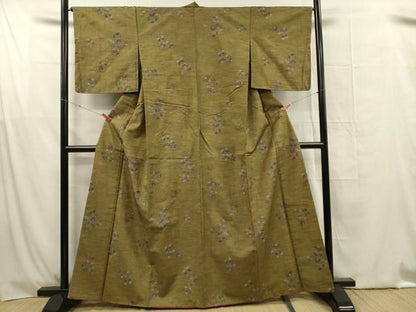 平和屋着物■上質な紬　草花文　正絹　逸品　DABG1616ya