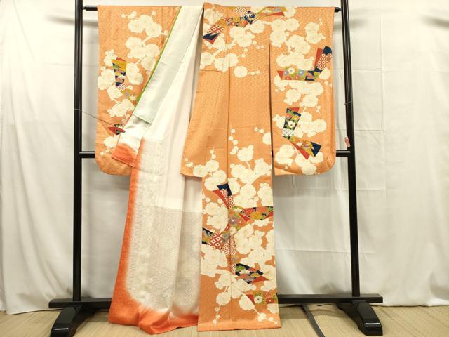 平和屋着物■小振袖　二尺袖　駒刺繍　吉祥花文　枝梅　正絹　逸品　DABG1621ya