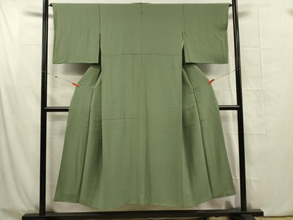 平和屋着物■上質な色無地　松葉色　反端付き　正絹　逸品　DABG1632ya