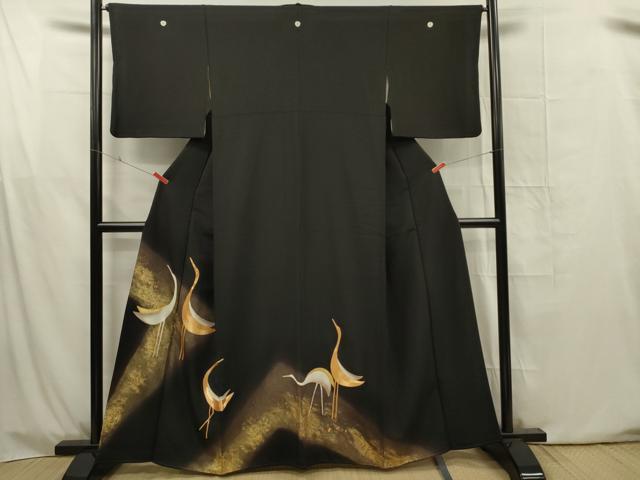 平和屋着物■豪華黒留袖　駒刺繍　群れ鳥　暈し染め　金彩　正絹　逸品　DABG1650qa