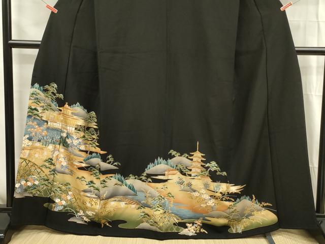平和屋着物■豪華黒留袖 駒刺繍 風景花文 金彩 正絹 逸品 DABG1652ya