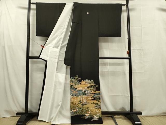 平和屋着物■豪華黒留袖 駒刺繍 風景花文 金彩 正絹 逸品 DABG1652ya