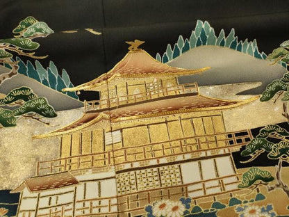 平和屋着物■豪華黒留袖 駒刺繍 風景花文 金彩 正絹 逸品 DABG1652ya