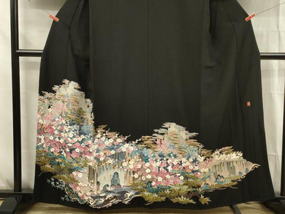 平和屋着物■豪華黒留袖 作家物 風景花文 正絹 逸品 DABG1654ya