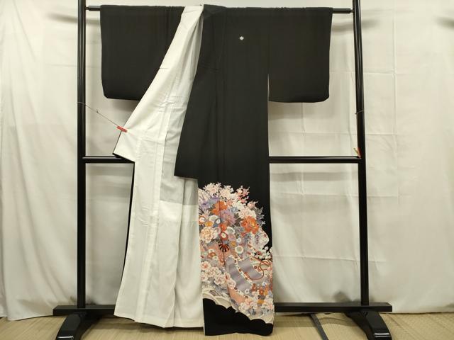 平和屋着物■豪華黒留袖 駒刺繍 花車文 金彩 正絹 逸品 DABG1657ya