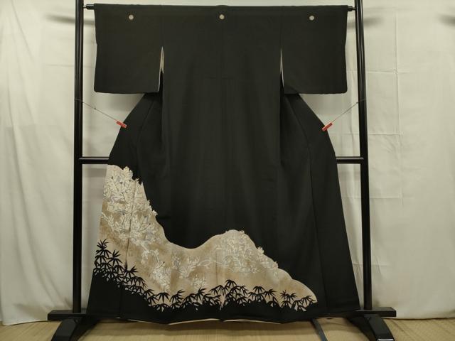 平和屋着物■豪華黒留袖 刺繍 松葉文 金彩 正絹 逸品 DABG1658ya