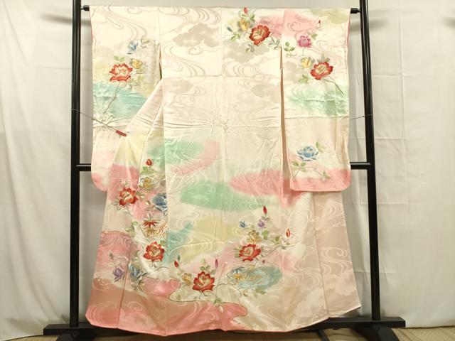 平和屋着物■豪華振袖　総刺繍　駒刺繍　草花文　暈し染め　金銀糸　正絹　逸品　DABG1683ya