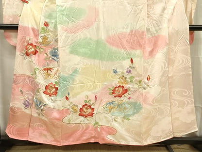 平和屋着物■豪華振袖　総刺繍　駒刺繍　草花文　暈し染め　金銀糸　正絹　逸品　DABG1683ya