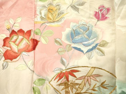平和屋着物■豪華振袖　総刺繍　駒刺繍　草花文　暈し染め　金銀糸　正絹　逸品　DABG1683ya