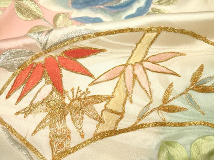 平和屋着物■豪華振袖　総刺繍　駒刺繍　草花文　暈し染め　金銀糸　正絹　逸品　DABG1683ya