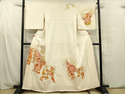 平和屋着物■訪問着　駒刺繍　誰が袖花文　金彩　正絹　逸品　DABG1685ya