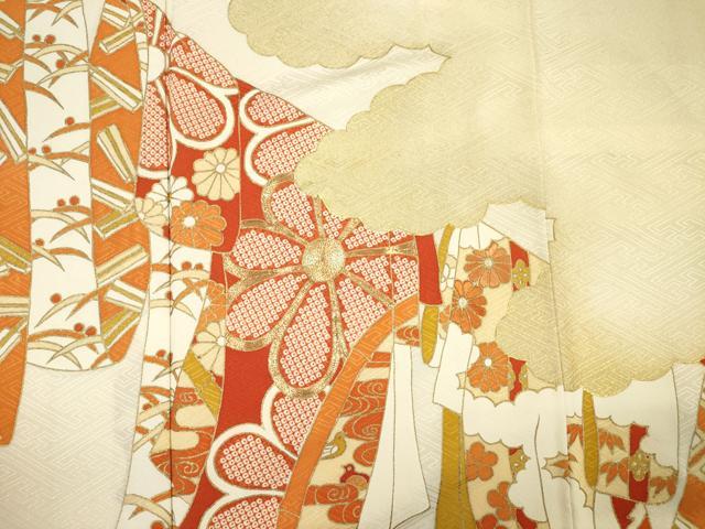 平和屋着物■訪問着　駒刺繍　誰が袖花文　金彩　正絹　逸品　DABG1685ya