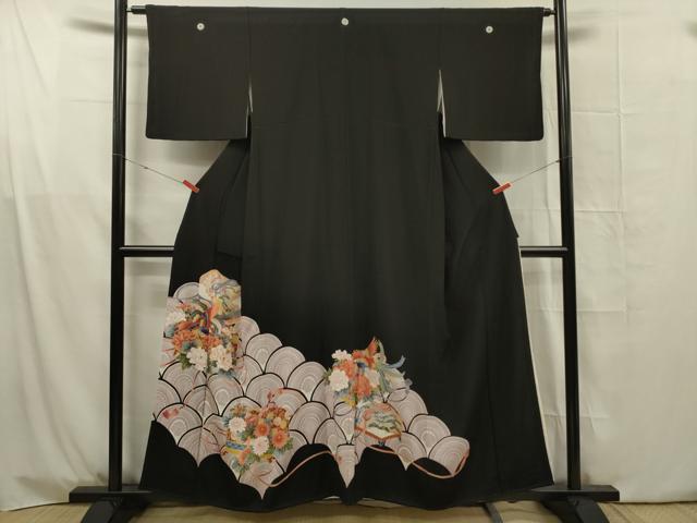 平和屋着物■豪華黒留袖　駒刺繍　花鳥文箱文　青海波　金彩　正絹　逸品　DABG1687ya