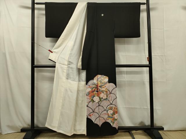 平和屋着物■豪華黒留袖　駒刺繍　花鳥文箱文　青海波　金彩　正絹　逸品　DABG1687ya