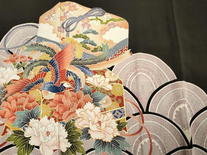平和屋着物■豪華黒留袖　駒刺繍　花鳥文箱文　青海波　金彩　正絹　逸品　DABG1687ya