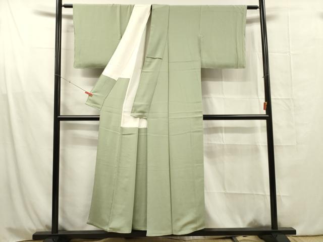平和屋着物■上質な色無地　薄萌葱色　鬼しぼ縮緬　正絹　逸品　未使用　DABG1689ya