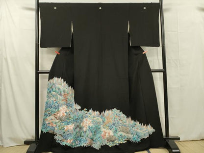 平和屋着物■豪華黒留袖　風景花松文　金彩　正絹　逸品　DABG1696ya