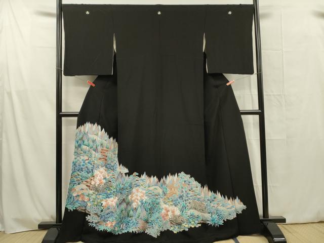 平和屋着物■豪華黒留袖　風景花松文　金彩　正絹　逸品　DABG1696ya