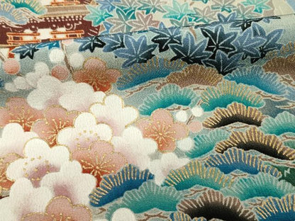 平和屋着物■豪華黒留袖　風景花松文　金彩　正絹　逸品　DABG1696ya