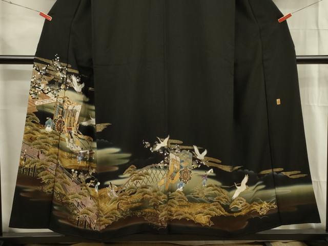 平和屋着物■豪華黒留袖　作家物　駒刺繍　御所車飛鶴人物花文　暈し染め　金銀彩　正絹　逸品　DABG1698ya